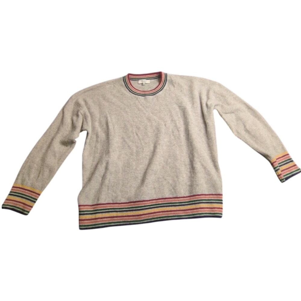 Madewell Rainbow-Trim 100% Cashmere Sweatshirt Sweater Size Large Luxe